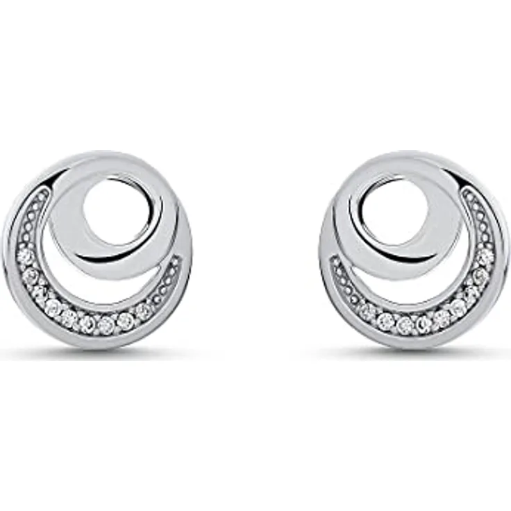 JETTE Damen-Ohrstecker DOT, 925er Silber rhodiniert mit 18 Zirkonia, Durchmesser 10 mm