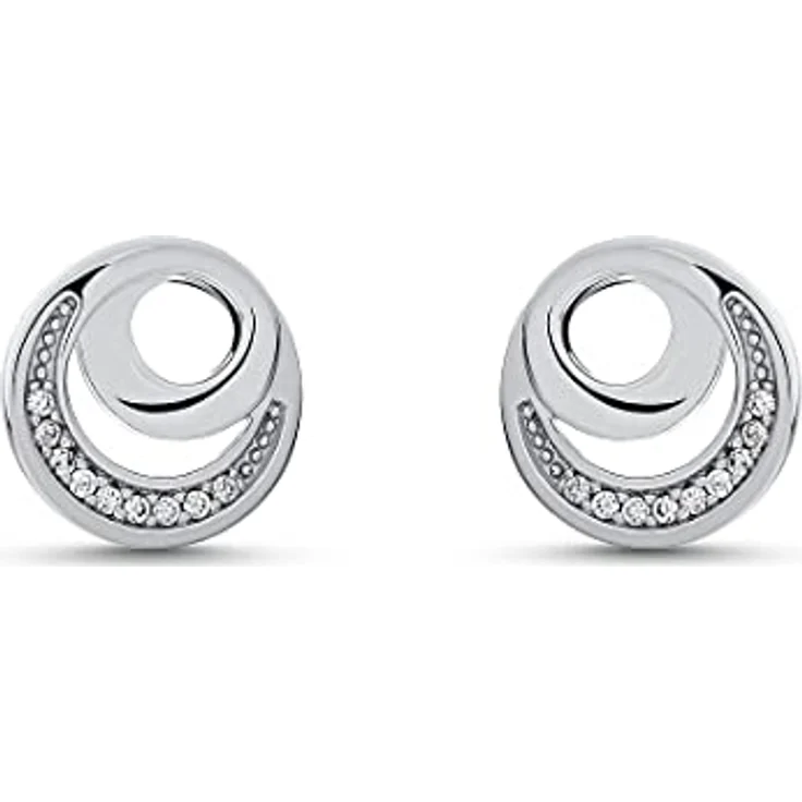 JETTE Damen-Ohrstecker DOT, 925er Silber rhodiniert mit 18 Zirkonia, Durchmesser 10 mm – Bild 1