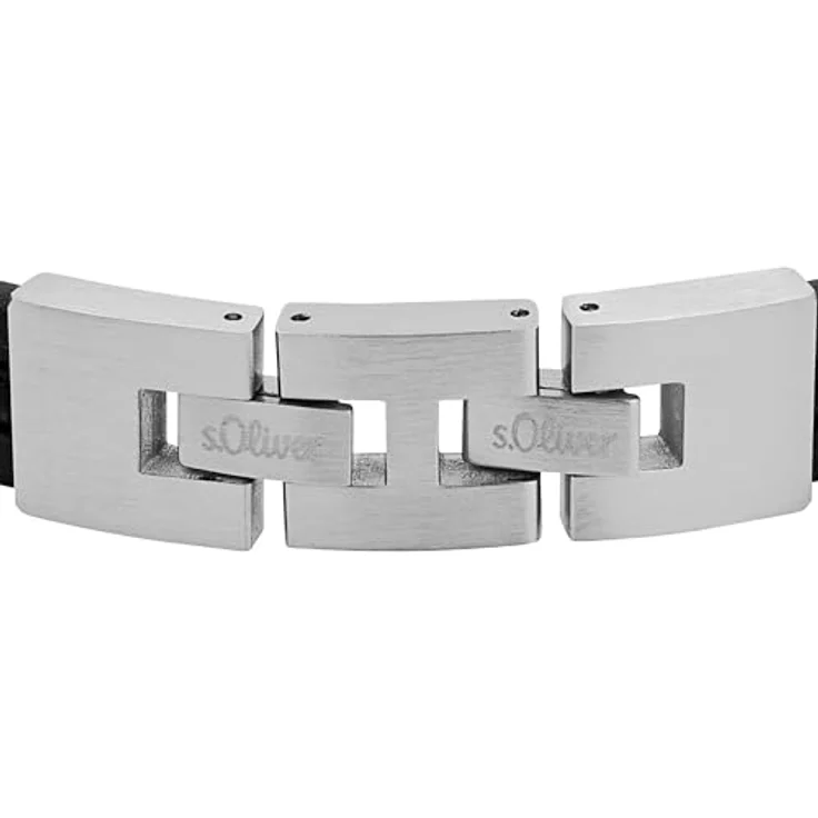 s.Oliver Herren-Armband, Leder/Edelstahl, Bicolor, IP Schwarz, längenverstellbar 20-22 cm – Bild 3