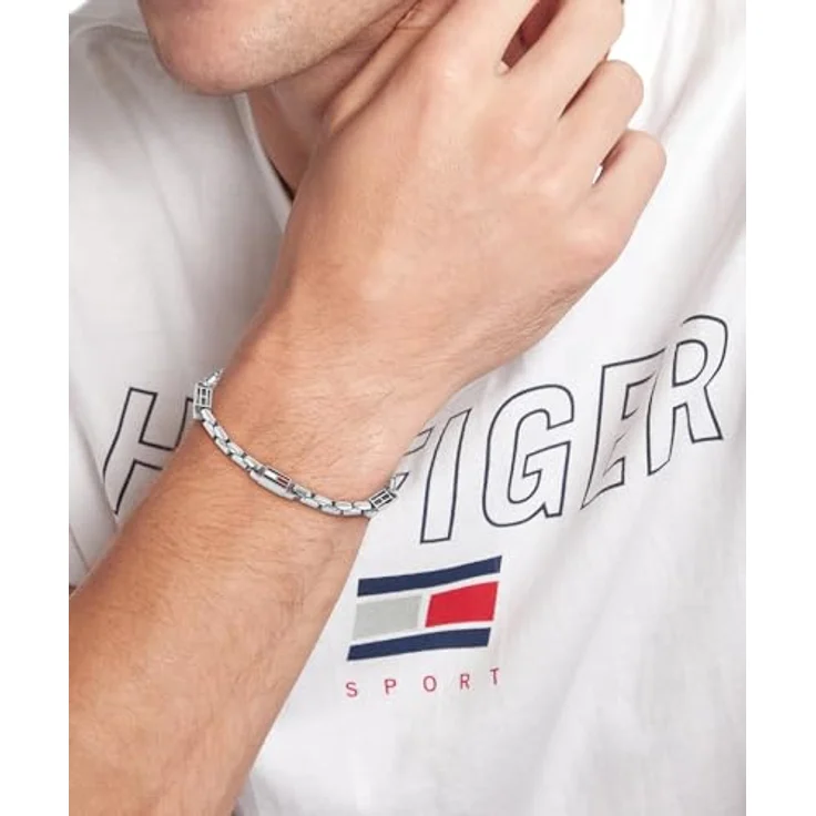 Tommy Hilfiger Jewelry Gliederarmband für Herren, Edelstahl mit emaillierter 3D-Flagge, 190 mm Länge, poliert, Karabinerverschluss – Bild 2