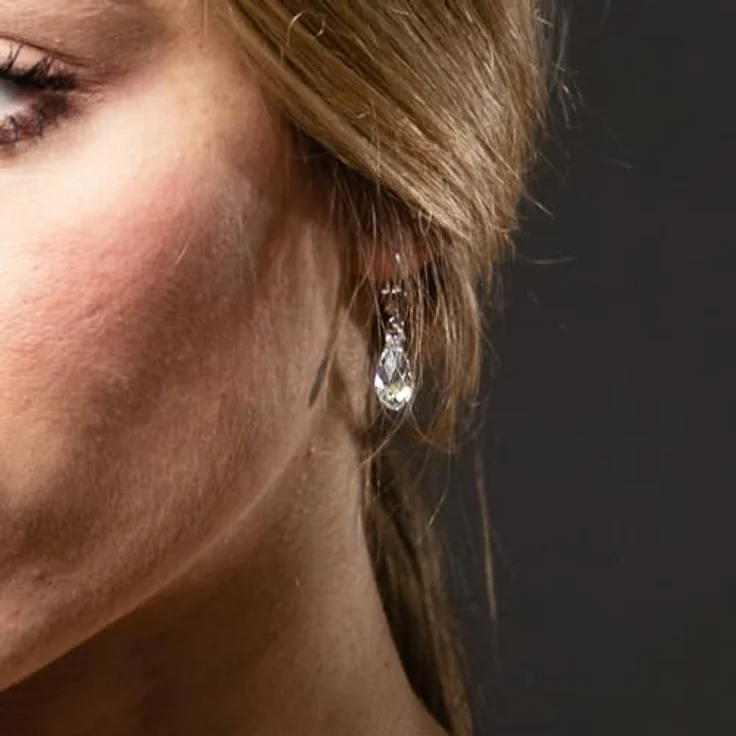 Schöner-SD Ohrringe 925 Silber mit Briolett Kristallen 13mm, glasklar crystal, Hängende Ohrhänger für Damen und Teens – Bild 2