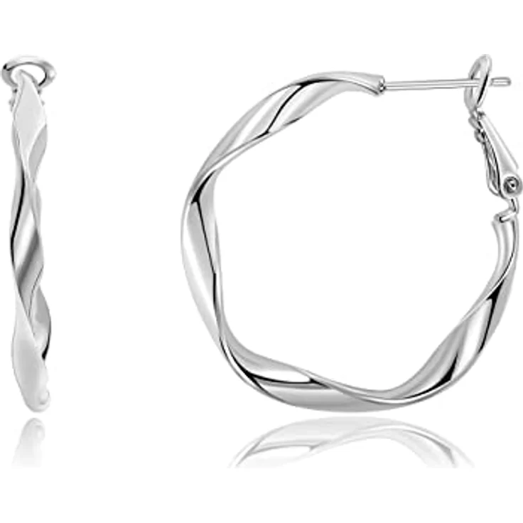 Surrounded Forest Sterling Silber Creolen Ohrringe, 30mm, mit Weißgoldauflage für Damen – Bild 1