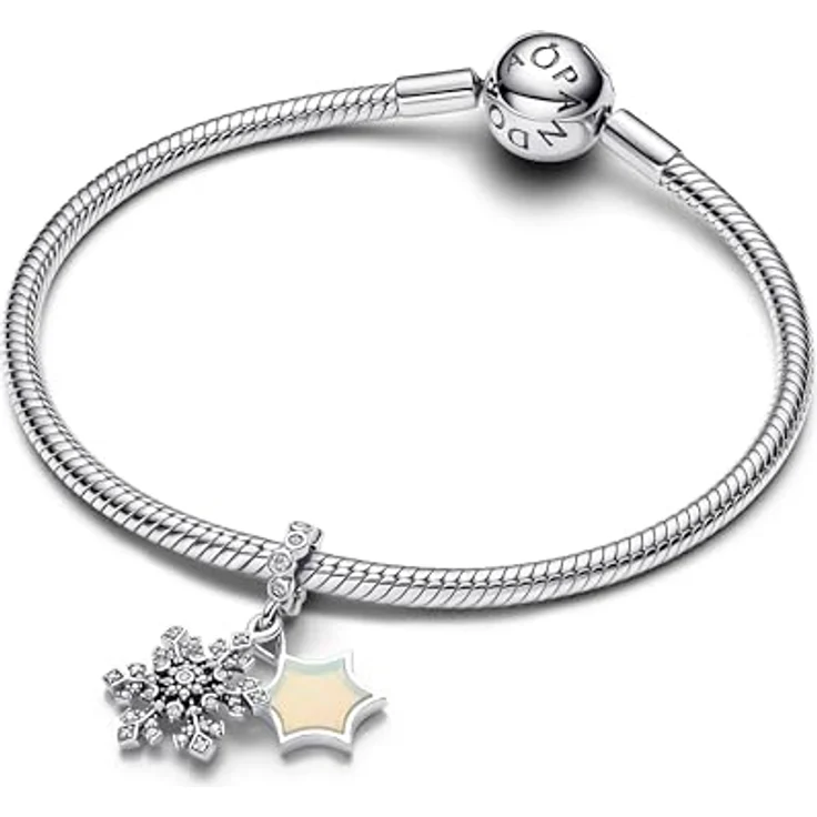 PANDORA Moments Schillernde Schneeflocke Doppelter Charm-Anhänger, Sterling-Silber mit Zirkonia und Opal, kompatibel mit ME und Moments, 794142C01 – Bild 3