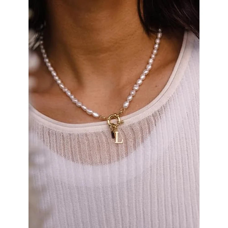 Purelei Pearl Charm Halskette – Elegante Kette mit Süßwasserperlen und Charm-Öse, Edelstahl 18K vergoldet (Gold) – Bild 3