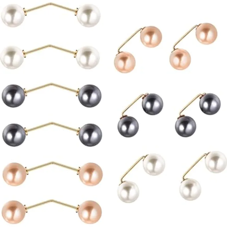 HORREX 12 Stück Künstliche Perlen Broschen, Doppel Faux Kragen Schal Clip, Hochwertige Legierung, Elegant für Kleidung und DIY-Dekoration