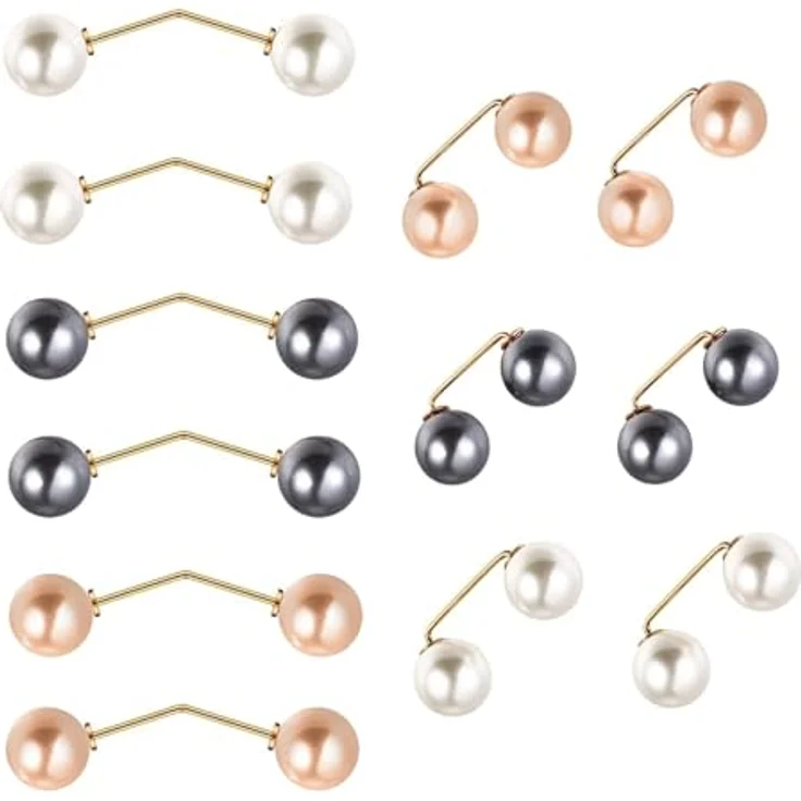 HORREX 12 Stück Künstliche Perlen Broschen, Doppel Faux Kragen Schal Clip, Hochwertige Legierung, Elegant für Kleidung und DIY-Dekoration – Bild 1