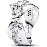 PANDORA Timeless Funkelnde Schleife Überkreuzter Ring aus Sterling Silber mit Zirkonia, Größe 58, festlicher Schmuck für Damen