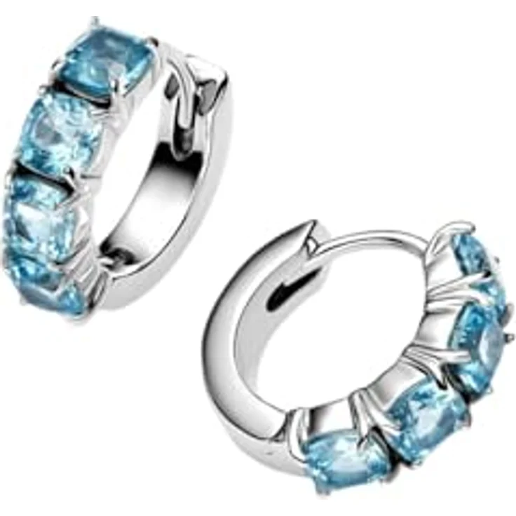 Pandora Timeless Creolen-Ohrringe, hellblau, aus Sterling Silber mit aquamarinblauen künstlichen Kristallen, 293851C01 – Bild 2