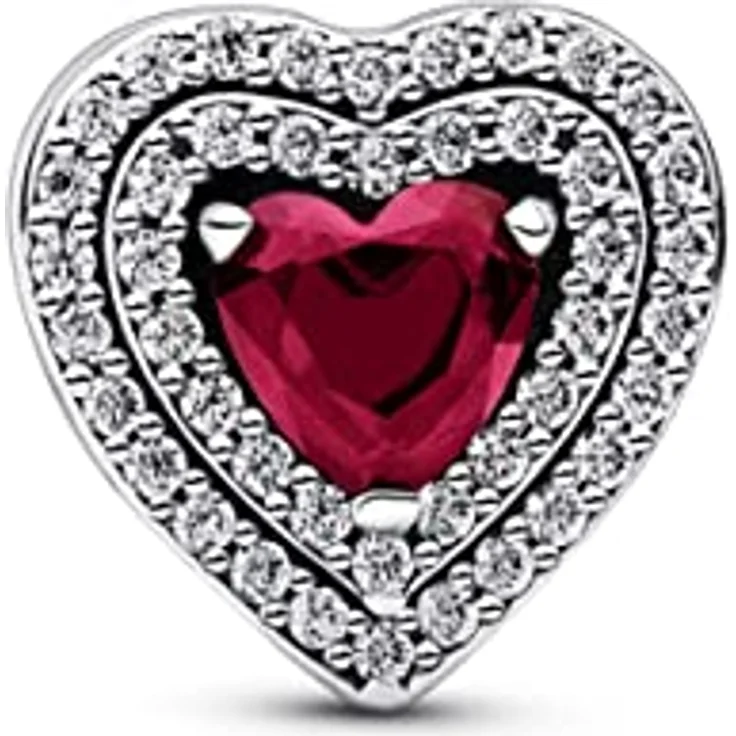 PANDORA Funkelndes mehrstufiges Herz Charm aus Sterling Silber mit roten Kristallherzen, Timeless Collection, 799218C02 – Bild 2