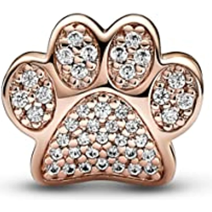 PANDORA Funkelnder Pfotenabdruck Charm, 14 Karat rosévergoldete Metalllegierung mit Zirkonia, kompatibel mit PANDORA Moments Armbändern – Bild 2
