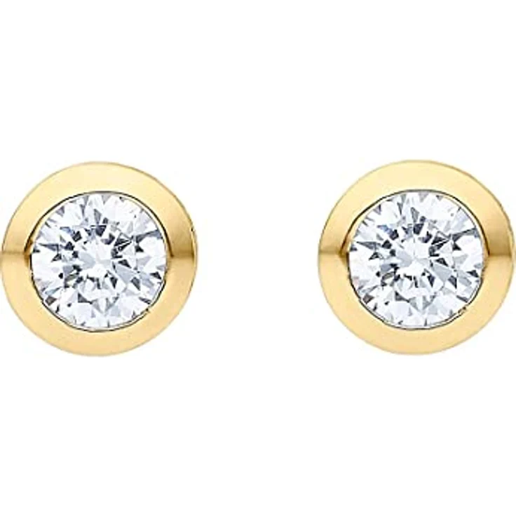 JETTE Damen-Ohrstecker 925er Silber rhodiniert mit 2 Zirkonia, Gold, One Size – Bild 1