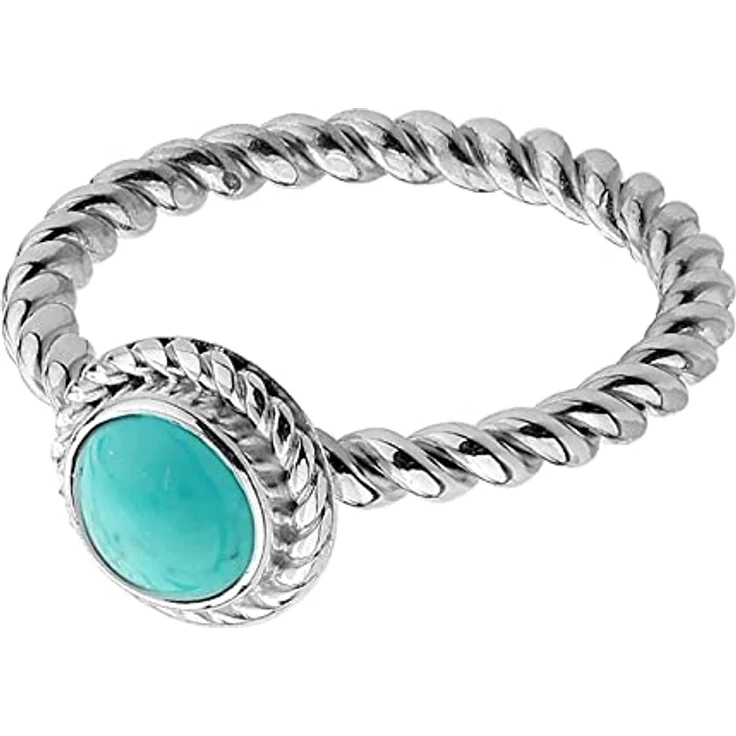 Nenalina Damenring Silber 925, eleganter Silberring mit 6 mm Türkis Edelstein (blau) – Bild 2