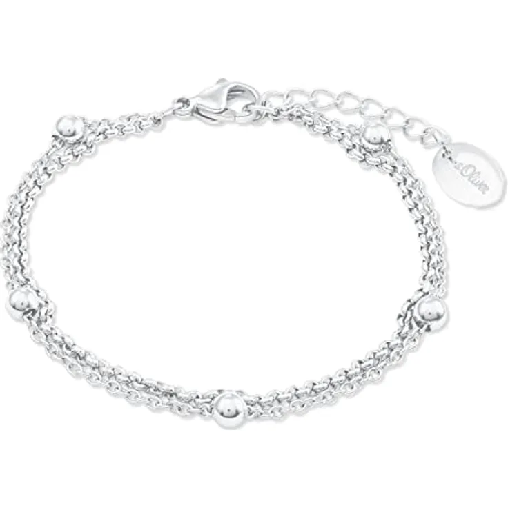 s.Oliver Damen-Armband, Edelstahl, doppelreihig, Kugel Design, Länge 16-20 cm, Silber, inkl. Geschenkbox