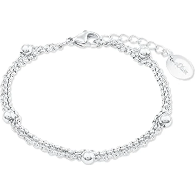 s.Oliver Damen-Armband, Edelstahl, doppelreihig, Kugel Design, Länge 16-20 cm, Silber, inkl. Geschenkbox – Bild 1