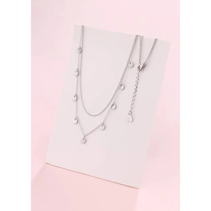 Happiness Boutique Damen Kreis Kette, Mehrreihige Edelstahl-Halskette mit Plättchen Anhängern in Silberfarbe, 41-42 cm Länge, 100% anlaufgeschützt und wasserdicht – Bild 4