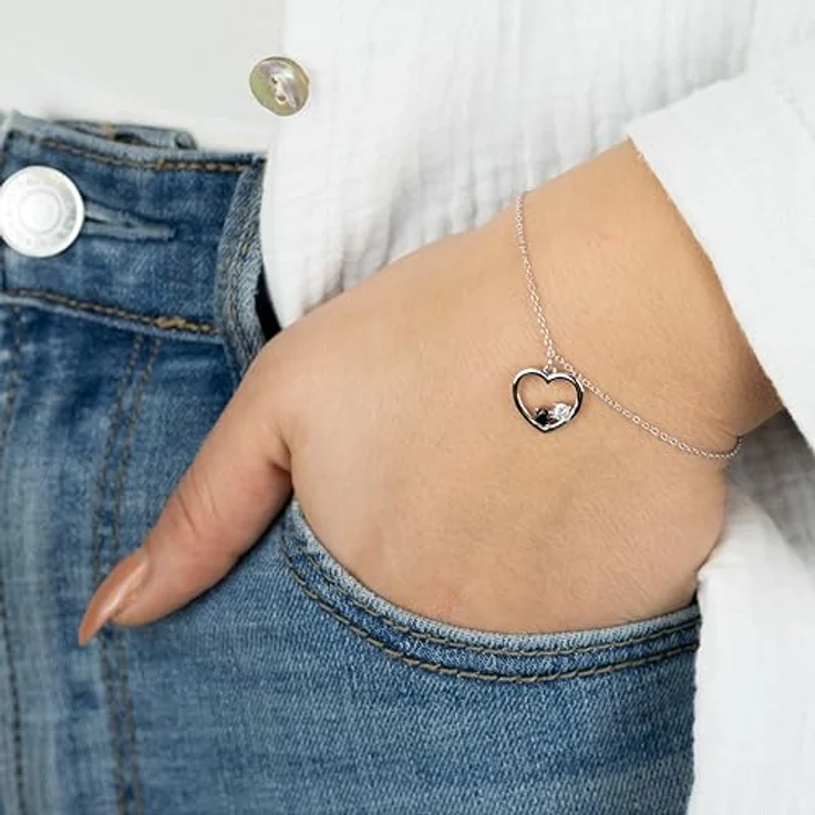 Engelsrufer Armband Yin Yang Herz, 925er Sterlingsilber rhodiniert mit Zirkonia, verstellbare Länge 17+3 cm, Karabinerverschluss, Symbol für Kraft & Liebe – Bild 2