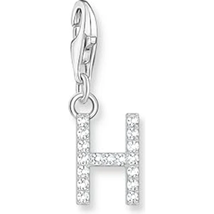 THOMAS SABO Charm-Anhänger Buchstabe H, 925 Sterlingsilber mit weißen Steinen, Karabinerhakenverschluss – Bild 1