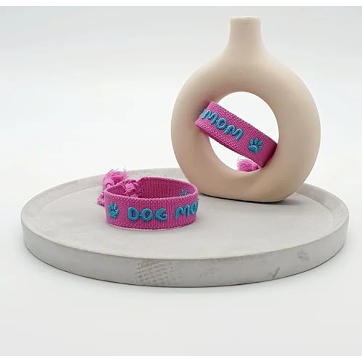 LS-LebenStil Exklusives Statement Armband - Dog Mom Pink Magenta Türkis, Boho Canvas Webarmband mit Quasten, 16-20cm, waschbar, ideal als Freundschaftsarmband – Bild 5