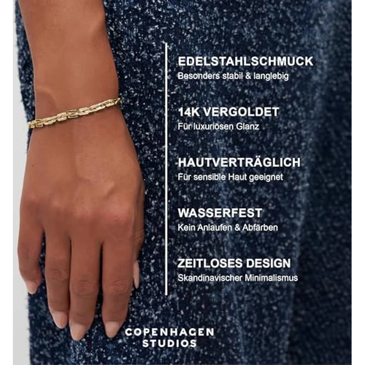 Copenhagen STUDIOS Edgy Bracelet Unisex, gold, Gliederarmband aus 14K vergoldetem Edelstahl, verstellbare Länge, wasserfest & hautfreundlich – Bild 3