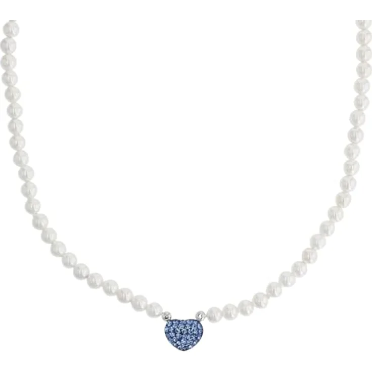 Amor Damen Kette mit Herz-Anhänger aus 925 Sterling Silber, 42+3 cm, mit Muschelkernperle und Kristall, inkl. Geschenkbox