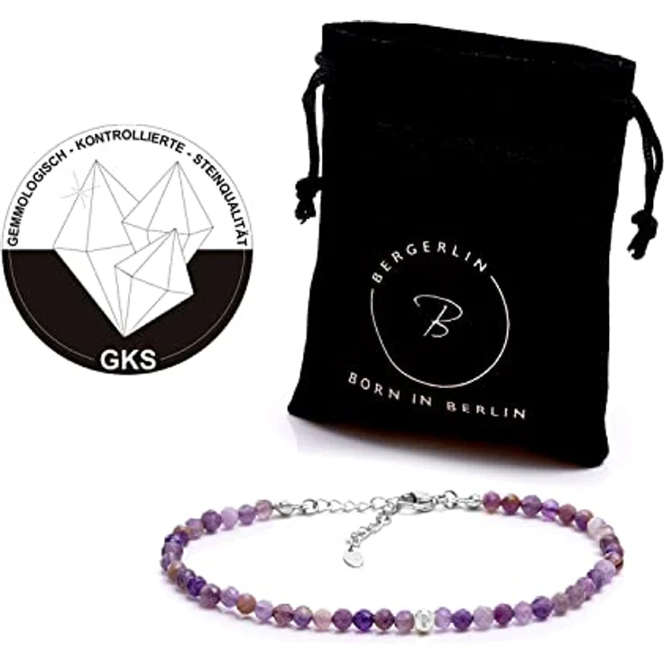 BERGERLIN Amethyst Armband lila mit 925 Sterling Silberperle, facettiertes Perlenarmband Größe XS-S, handmade und verstellbarer Verschluss – Bild 3