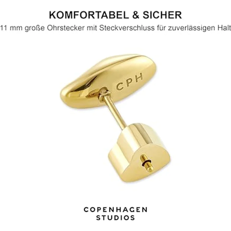 COPENHAGEN STUDIOS Organics Mini Studs, gold, Damen-Ohrstecker aus poliertem Edelstahl mit 14K Vergoldung, wasserfest & hautfreundlich, organisches Design – Bild 4