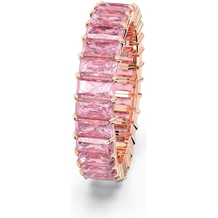 Swarovski Matrix Ring, Rosé Vergoldeter Damenring mit Strahlenden Rosa Swarovski Kristallen im Baguette-Princess-Schliff – Bild 3