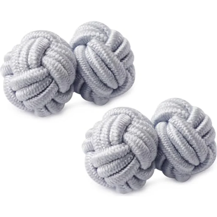 HONEY BEAR Manschettenknöpfe Knoten Stoff, Handgefertigt, Hellgrau, 0.8 cm Durchmesser – Bild 1