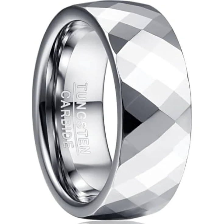 083BASE Wolfram Ringe Unisex, 2mm breit in Kuppelform mit Comfort Fit Design und facettierter Oberfläche, Silber – Bild 1