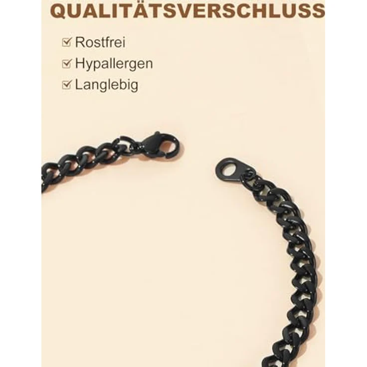 FindChic Herren Armband Schwarz 5MM, Edelstahl kubanische Armkette, 19cm Länge, Geschenkbox – Bild 3