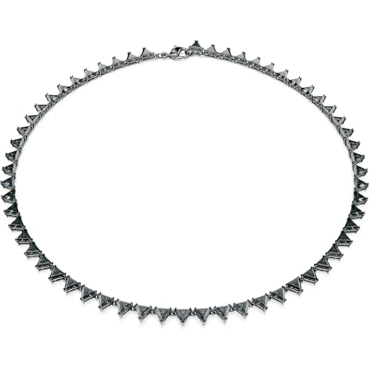 Swarovski Matrix Tennis Halskette, Rundschliff aus grauen Zirconia, rosa, rhodiniert – Bild 1