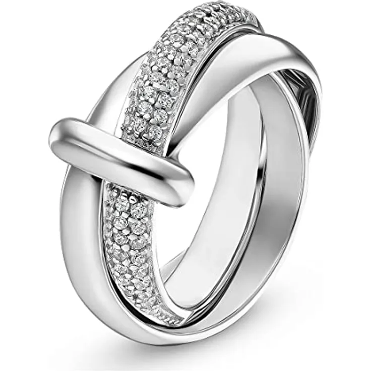 JETTE Damenring 925er Silber mit 62 Zirkonia in Pavé-Optik, rhodiniert