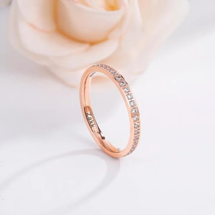 Zakk Eternity Ring 2mm Damen Ewigkeitsring aus Titan mit Zirkonia, Rosegold, Größe 58 (18.5) – Bild 3