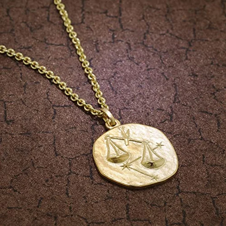 trendor Waage Herren-Halskette Gold auf Silber, Ø 20 mm Sternzeichen-Anhänger mit vergoldeter Rundanker-Kette, 60 cm 925er Silber – Bild 3