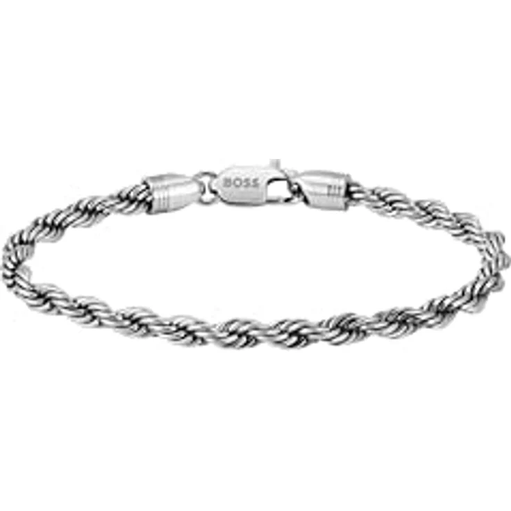 BOSS MYLES Herren Gliederarmband aus hypoallergenem Edelstahl, 19 cm, Seilgeflecht mit Dreistreifen-Detail und Karabinerverschluss – Bild 1