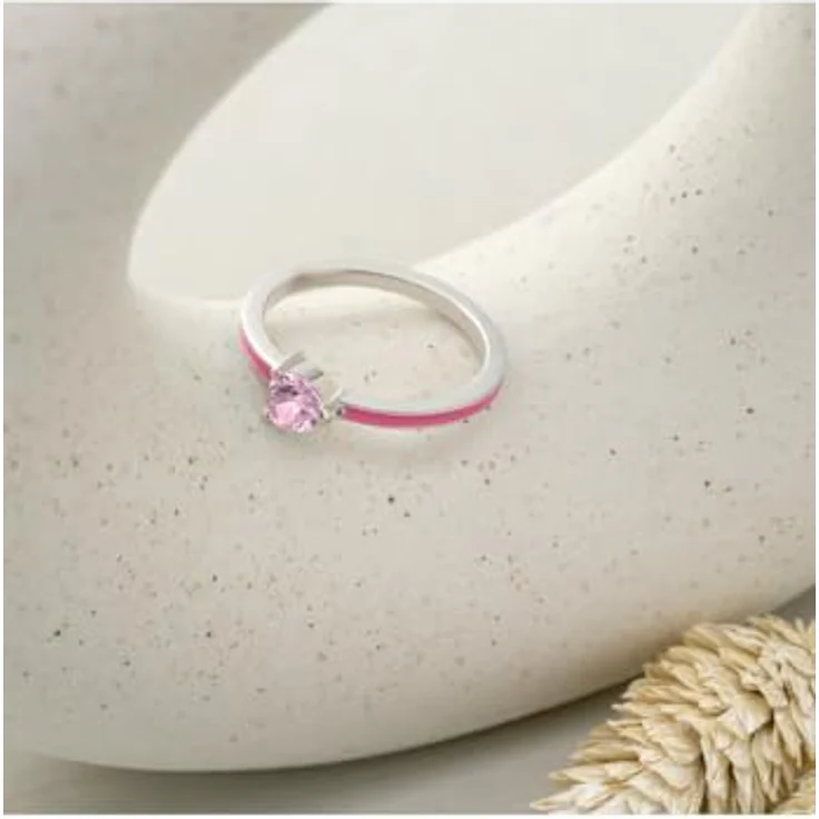 JETTE Damenring 925er Silber, recycelt, mit Emaille und Zirkonia, Pink, Silber – Bild 3