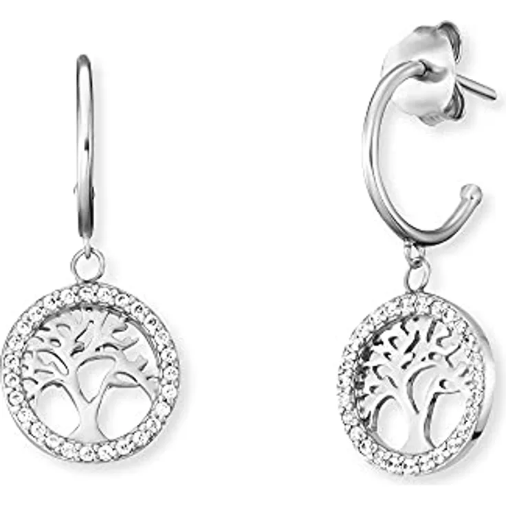 Engelsrufer 925 Silber Damen-Creolen ERE-LILTREE-ZI-CR mit Lebensbaum und Zirkonia, 12 mm, rhodiniert, nickelfrei