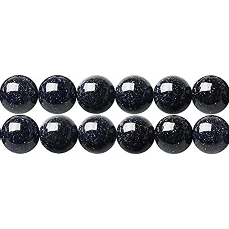 SKYBEADS Perlen zum Basteln, 6mm Runde Blau Goldstone Halbedelstein Perlen auf 38cm Strang, ca. 60 Stück – Bild 1