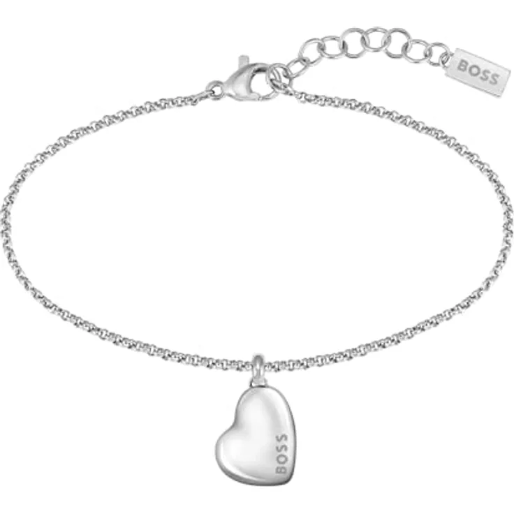 BOSS Jewelry HONEY Armband für Damen, Edelstahl mit herzförmigem Anhänger und 25 mm Verlängerung, 160 mm Innendurchmesser