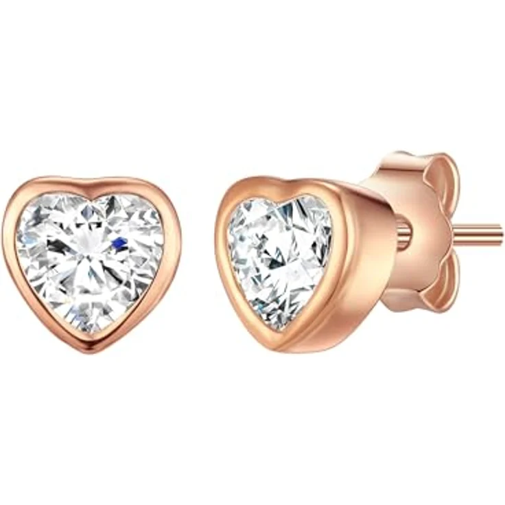 Rafaela Donata Damen Ohrstecker Herz, 925/- Sterling Silber rosevergoldet mit Zirkonia Kristallen, hautfreundlicher Titanstecker, hochwertige Schmuckbox enthalten – Bild 1
