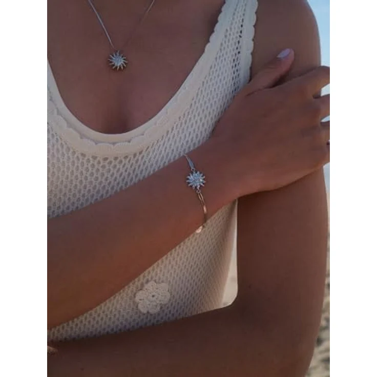 Purelei Iconic Sun Armband – filigranes Snake-Chain-Armband mit Sun-Charm – Edelstahl, 14K vergoldet, wasserfest, 16–19 cm, Silber – Bild 2