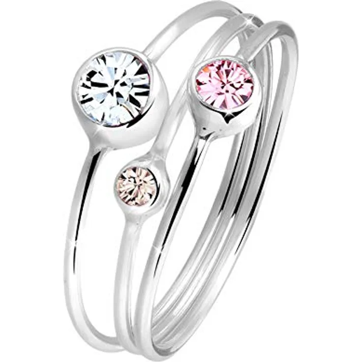 Elli Damenring Stapelset Modern mit Kristallen, 925 Sterling Silber, anlaufgeschützt