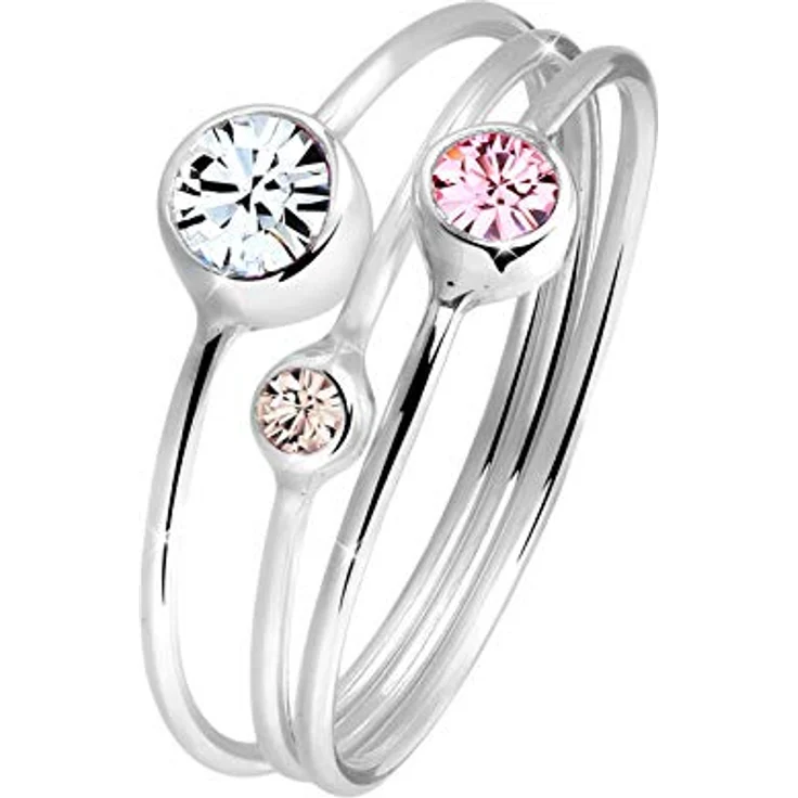 Elli Damenring Stapelset Modern mit Kristallen, 925 Sterling Silber, anlaufgeschützt – Bild 1