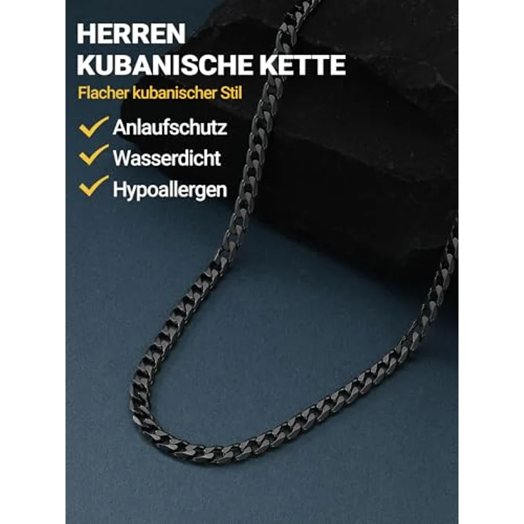 PROSTEEL Herren Panzerkette aus 316L Edelstahl, kubanische Gliederkette, 55CM lang, 4MM breit, schwarz, mit Karabinerverschluss – Bild 3