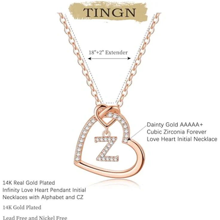 TINGN Personalisierte Halskette Rosegold, Herz Kette mit Buchstaben S, 18 Zoll + 2 Zoll Verlängerung, nickelfrei, Geschenk für Frauen und Mädchen – Bild 5