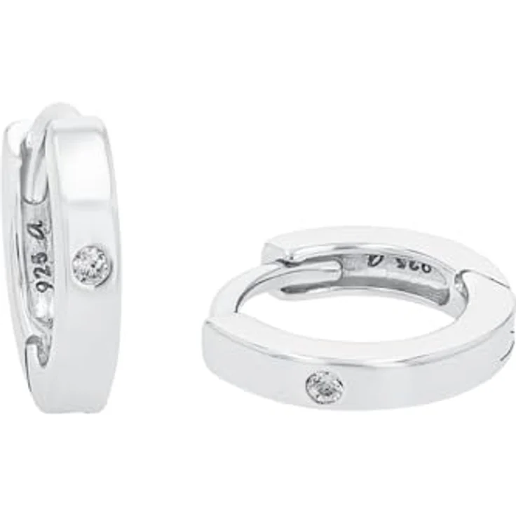 Amor Creolen 925 Sterling Silber, Damen Ohrschmuck mit synthetischen Zirkonia, 1 cm, in Schmuck Geschenk Box – Bild 1