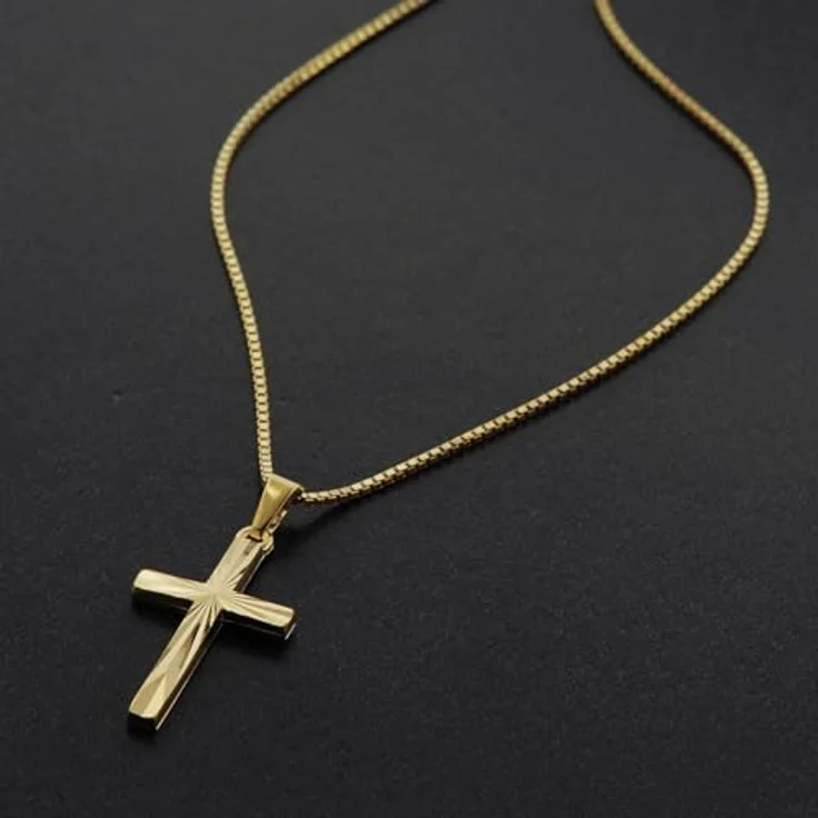 trendor Kreuz-Anhänger Gold 333/8K 22 mm mit goldplattierter Silberkette, Damen und Herren Halskette, 40 cm, Geschenk-Box – Bild 3