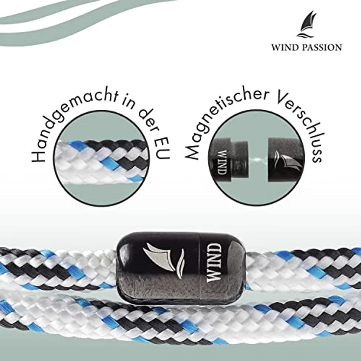 Wind Passion Surferarmband Paracord, handgemachtes, maritimes und wasserdichtes Armband für Damen und Herren mit Edelstahl-Magnetverschluss, Large (Wrist size: 17.5-19.4 cm) – Bild 2