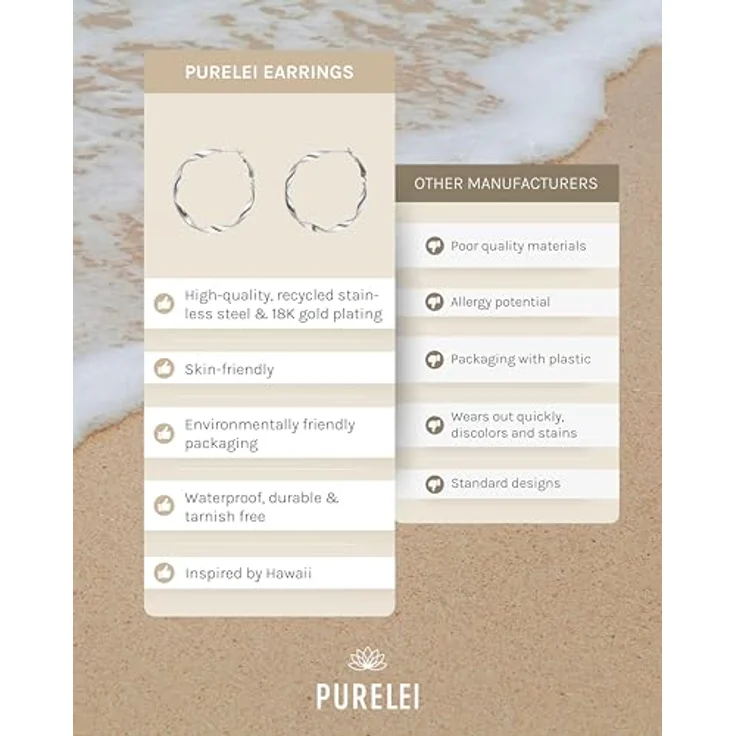 PURELEI® Ke Kai Ohrringe, Wasserfeste Silberne Creolen aus Edelstahl, Gedrehtes Design, 42mm Durchmesser, Geschenk für Frauen – Bild 4