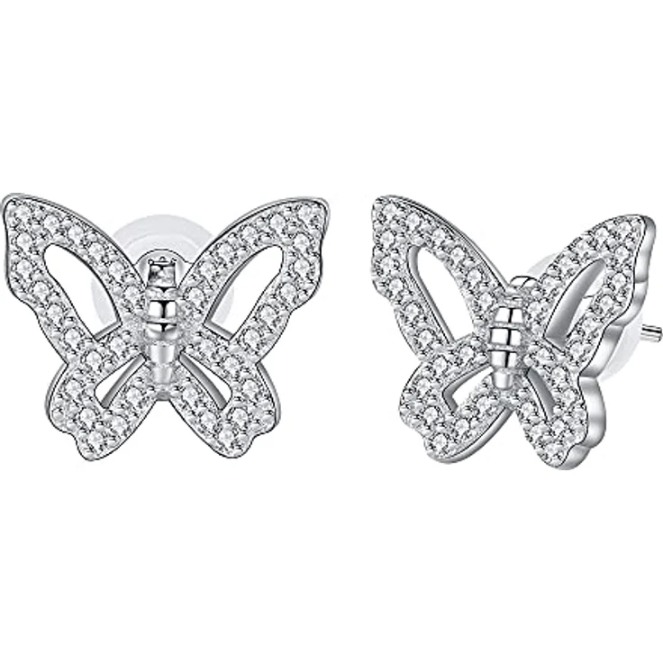 Arrebol Schmetterling Ohrringe Damen, 925 Sterling Silber Ohrstecker mit Zirkonia, hypoallergen, 12 mm x 10 mm, ideales Geschenk für Muttertag – Bild 1